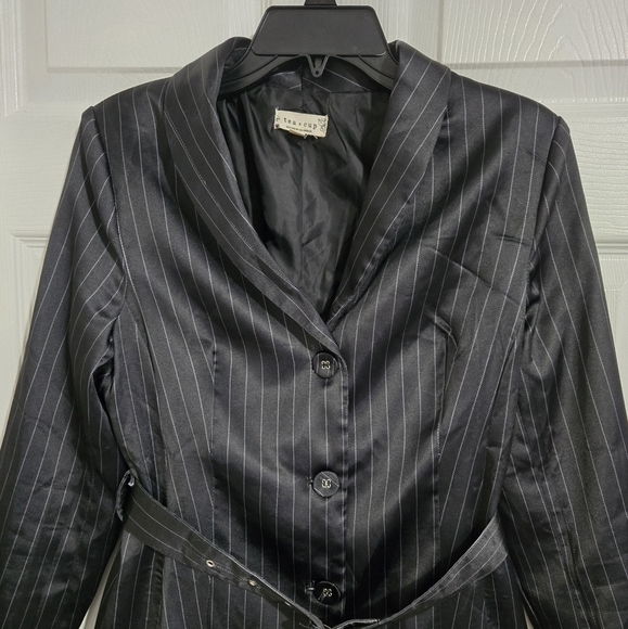 Tea & Cup Fancy Blazer Evening Coat Jacket Women's Size Small Black Striped - Picture 4 of 13
